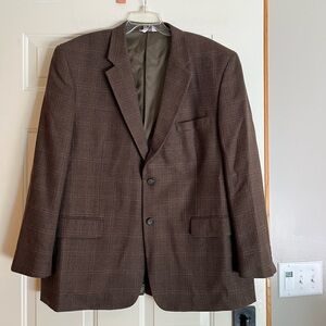Joseph & Feiss brown plaid 100% lambswool single breast blazer sport coat.48 reg